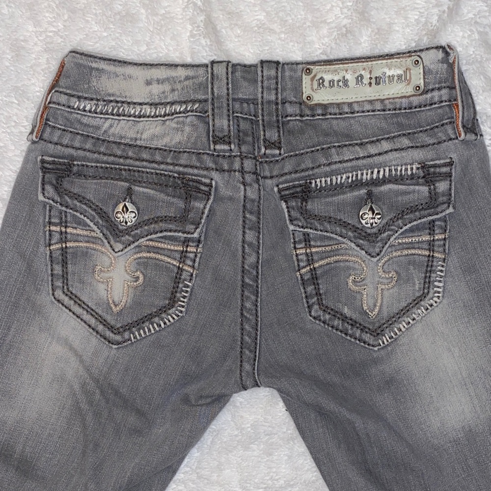 SZ 26 Rock Revival Women's Washed Gray Straight Leg Jeans